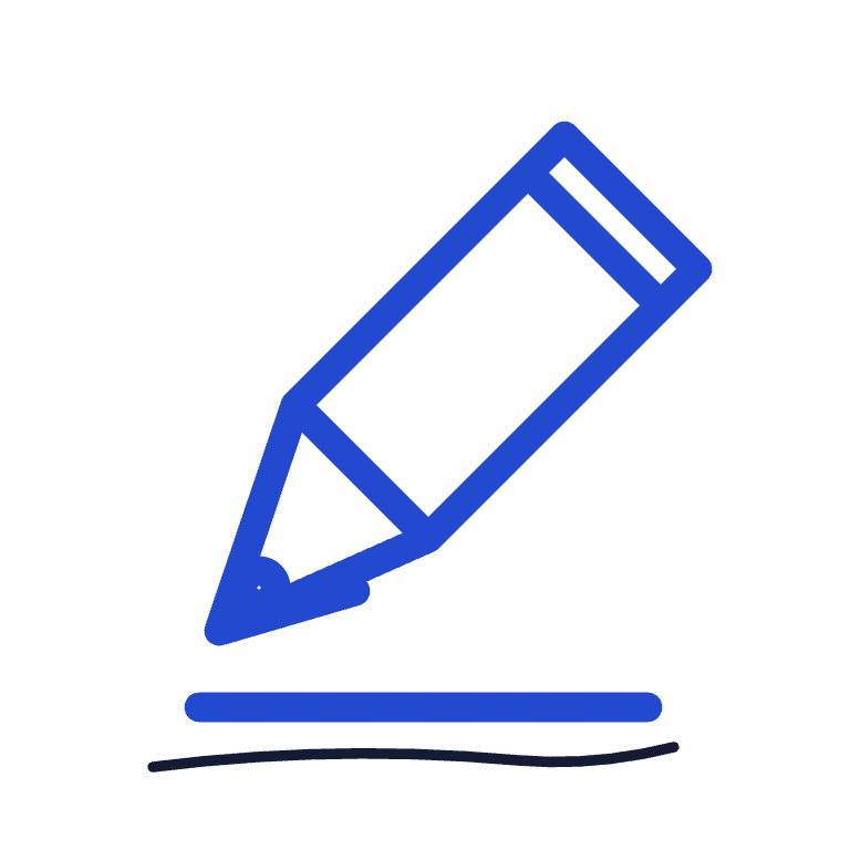 Pen nib and drawn line representing visual identity.