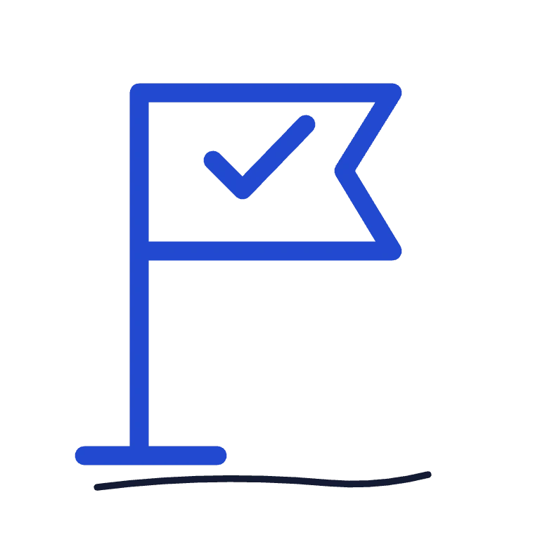 Flag and checkmark representing delivery.