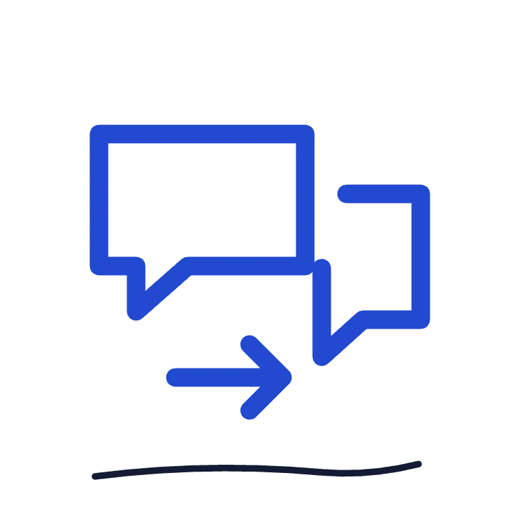 Connected message bubbles and an arrow representing enquiry follow-up.