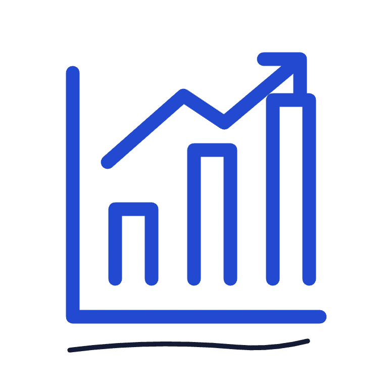 Bar chart and rising line representing performance reporting.