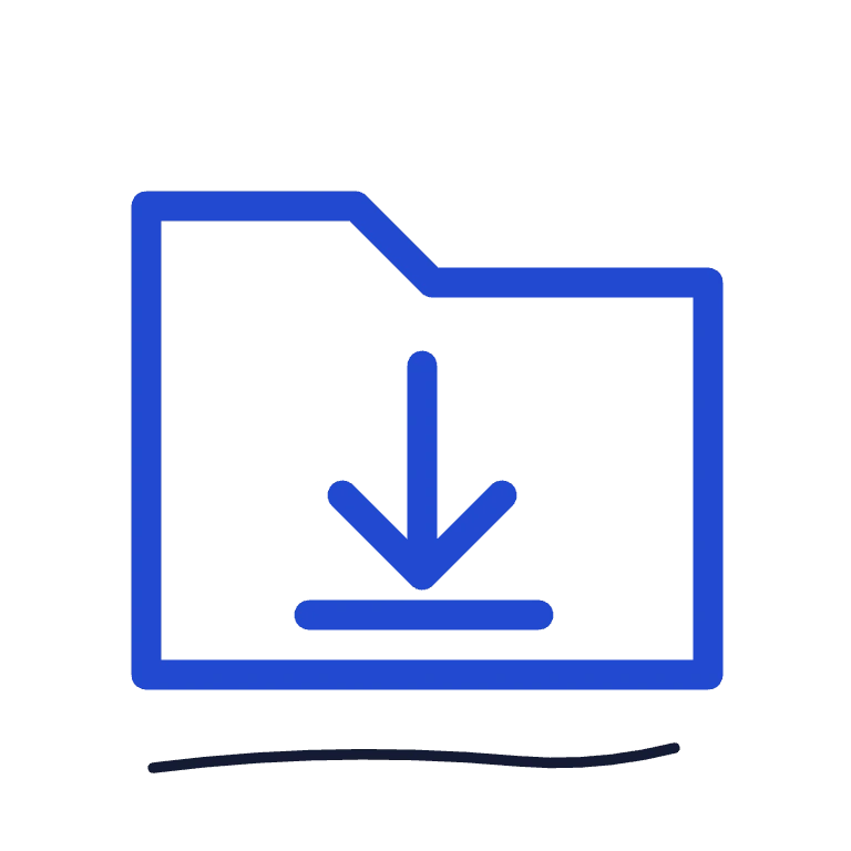 Folder and download arrow representing free resources.