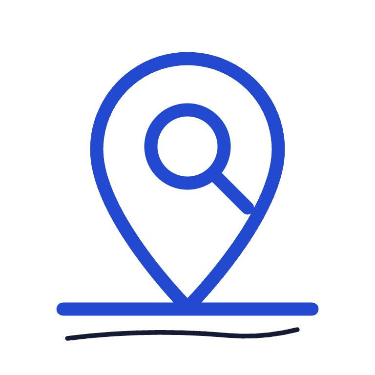 Map pin and magnifying glass representing local search.