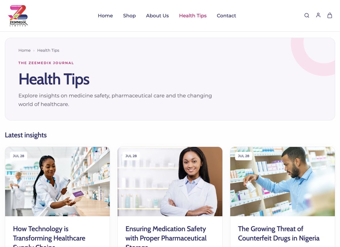 Zeemedix website: Health articles & insights