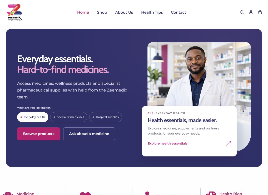 Zeemedix website homepage